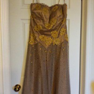 Brown and Gold Strapless Dress